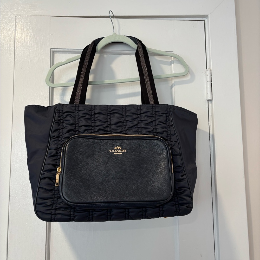 Coach Navy Nylon and Leather Tote Bag